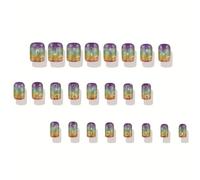 48Pcs French Tip Square Faux Nails with 3D Bows Glossy Animal Dots Pattern Easy Press On Nails for Party and Daily Wear