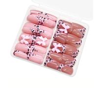 48Pcs French Tip Square Faux Nails With 3D Bows Glossy Animal Dots Pattern Easy Press On Nails For Party And Daily Wear