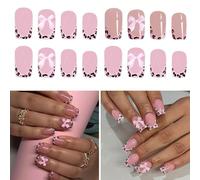 48Pcs Glossy Square Press On Nails Animal Print Short Length French Tip False Nails With 3D Bows For Casual Or Party
