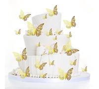 48PCS Gold 3D Butterfly Cupcake Toppers, Hollow Butterfly Party Cake Decoration Butterfly Stickers for Birthday Wedding Party/Wall Decoration