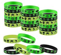 48PCS Green Alien Party Rubber Bracelets, Outer UFO Space Alien Themed Birthday Party Decorations Supplies Decor Gifts Goodie Bag Favors Green Alien Silicone Wristbands