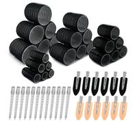48PCS Hair Rollers with Clips, Self Grip Hair Rollers, Curlers Rollers with 4 Sizes 60mm 48mm 36mm 25mm, Long Medium Short Hair DIY Hairdressing (Black)