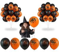48PCs Halloween Balloons Decoration 25cm/9.8inch - Black & Orange Halloween Balloon, Latex Rubber Balloons, Spooky Balloon for Indoor Outdoor Party Supplies