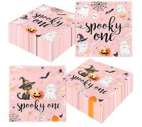 48Pcs Halloween Spooky One Napkins,Halloween 1st Birthday Party Decorations Ghost Paper Napkins Pumpkin Ghost Theme Decorations for Girls Boys First Birthday Party Supplies（Pink and Orange）