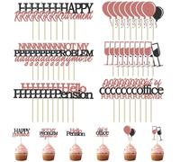 48Pcs Happy Retirement Cupcake Decorator, Exquisite Retirement Party Decorations Supplies, Black&rose Gold Farewell Party Decorations Supplies for Women