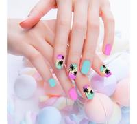 48Pcs Hawaii Beach Series Nails, Summer Short Press on Nails Supplies Vacation Decorations, Bright Colors Beach Press on Summer Tropical Style Decor Supplies for Women