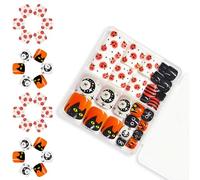 48PCS Long Lasting False Nails Bright Color with Autumns Flower Patterns Durability Fake Nails for Party Wear Pumpkin Press on Nail