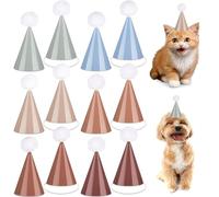 48Pcs Mini Boho Birthday Party Hats for Stuffed Animals 3Inch Adjustable Cone Caps with DIY Pom Poms Colorful Neutral Mini Party Hats Pets Dolls Kids Small Boho Birthday Decorations Kit for Holidays