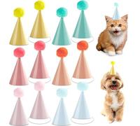 48Pcs Mini Pastel Birthday Party Hats for Stuffed Animals 3Inch Adjustable Cone Caps with DIY Pom Poms Colorful Mini Party Hats Pets Dolls Kids Small Pastel Birthday Decorations Kit for Holidays