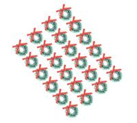 48pcs Mini Rustic Pine Christmas Wreath Plastic with Red Bowknot | Dollhouse Decoration, Table Centerpiece Use, Lightweight Portable Piece, Green Rustic Style for Indoor Outdoor Display