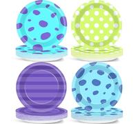 48Pcs Monster Birthday Party Paper Plates for Monster Theme Party Table Supplies 7" Cartoon Blue Green and Purple Disposable Dessert Plates Tableware for Kids Birthday Baby Shower Decorations