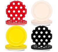 48Pcs Mouse Color Paper Plates for Mouse Theme Party Table Supplies 7 inch Cartoon Red Black Polka Dot Yellow Beige Disposable Dessert Tableware for Boys Birthday Baby Shower Decorations