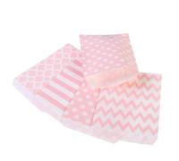 48pcs Party Paper Bags 4-style Mixed Pack Pink Paper Gift Bags | Chevron, Polka Dot and Striped Shapes, for Party Favors and Treats, Dessert Buffet Tables