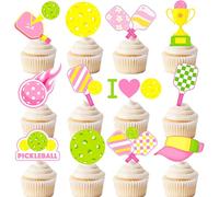 48Pcs Pickleball Theme Cupcake Toppers Pickleball Birthday Party Decorations for Girls Women Pink Pickleball Party Cake Cupcake Decorations for Sport Theme Birthday Party Baby Shower Supplies