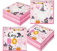 48PCS Pink Ghost Napkins Hey Boo Pink Halloween Napkins Halloween Birthday Party Decorations