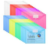 48pcs Plastic Envelopes Poly Envelopes Clear Envelope with Snap Button Closure A4 Letter Size Plastic Envelope Folder with Label Pocket for School Office Home Organizer Supplies, 8 Colors