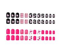 48Pcs Quick Apply False Nails in Rose Red Love Glitters for Women Seeking Styles on Various Short Length Multiple Size Fake Nail