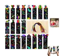 48Pcs Rainbow Scratch Art Bookmarks,Magic Animal Craft DIY Paper Art Tags with Wooden Stylus,Unisex Party Bag Fillers for Crafts and Classroom Birthday Gifts,Reliable Material,Easy to Use,Fun