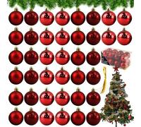 48PCs Red Christmas Tree Baubles 50mm - Glossy, Shiny and Matte Design Large Shatterproof Hanging Ornaments Balls Christmas Tree Decorations
