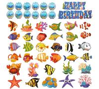 48pcs Sea Life Cutouts with 60pcs Glue Points, Ocean Animal Cut Out Paper Assorted Under the Sea Bulletin Board Decorations Fish Theme Classroom Wall Decor for School Summer Party