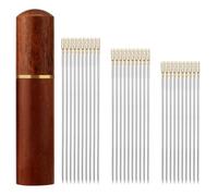 48pcs Self Threading Needles, 3 Sizes Top Hanging Darning Needles Kit with Sandalwood Box Hand Sewing Yarn Tools for DIY Embroidery Sewing Crochet Knitting Projects (Gold)