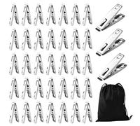 48Pcs Stainless Steel Laundry Clothes Pins Heavy Duty Outdoor, Metal Laundry Clips, Snack Bag Chip Clips, Metal Clothes Pegs for Washing Line, Washcloth, Socks, Pictures (48)
