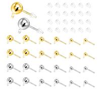 48Pcs Sterling Silver Earring Posts for Jewelry Making,3/4/5mm Hypoallergenic S925 Silver Round Ball Posts Earring Studs with Loop Ball Ear Studs and Clear Ear Back for DIY Jewelry Findings Making Kit