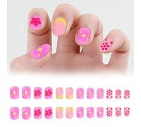 48Pcs Summer Flower Star Design Nail Tips, Sweet Summer Press on Nails with Floral Polka Dot & Star Patterns for Women, Easy to Paste Multiple Uses Allowed