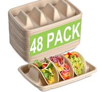 (48PCS) Taco Bar Serving Set for a Party, Disposable Taco Holder Stands, Paper Taco Holders, Taco Stands for 3 Tacos, Taco Bar Serving Dishes, Taco Plate Trays Keep Taco Upright, Taco Party Supplies