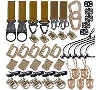 48PCS Tactical Gear Clip Set Molle Webbing Attachments for Backpack Bag Vest Belt with Nylon Strap Hook, D Ring Grimlocks Locking, Web Dominators, Elastic Strings and Molle Accessories (khaki)