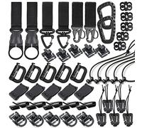 48PCS Tactical Gear Clip Set Molle Webbing Attachments for Backpack Bag Vest Belt with Nylon Strap Hook, D Ring Grimlocks Locking, Web Dominators, Elastic Strings and Molle Accessories (Black)