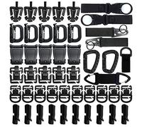 48PCS Tactical Gear Clip Set Molle Webbing Attachments for Tactical Backpack Bag Vest Belt - Nylon Key Ring Holder, D-Ring Locking Hanging Hook Water Bottle Tube Clip Web Dominator (Black)