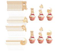 48Pcs Teddy Bear Cucpcake Toppers Baby Shower Cake Decorations for Bear Theme Baby Shower Birthday Kids Decorative Gender Reveal Party Supplies (Brown)