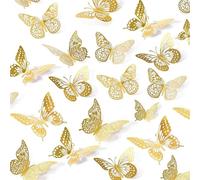 48PCS Three-Dimensional Butterfly Wall Sticker, 48 Three-Dimensional Gold Butterfly Decoration, Suitable for Birthday Decoration for Party Offices Bedroom Room Sticker Set(Gold,48 PCS)