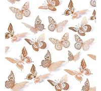 48PCS Three-Dimensional Butterfly Wall Sticker, 48 Three-Dimensional Gold Butterfly Decoration, Suitable for Birthday Decoration for Party Offices Bedroom Room Sticker Set(Rose Gold,Random 12 PCS)