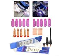 48PCS TIG Welding Accessories Kit with Alumina Nozzle Collet Guide for Combo and Red Head Needle for WP17 WP18 WP26 Torch Series