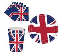 48Pcs Union Jack Tableware Paper Cups,Napkin,Plates,King Charles III Union Jack Coronation Souvenir Union Jack Party Paper Napkins,Plates,Cups Tableware Great British Sporting Events Decorations