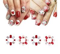 48Pcs Valentine's Day French Tips Press On Nails Heart Glitters Short Square Stick On Nails For Festive Occasion