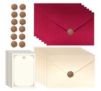 48PCS Vintage Writing Paper and Envelopes Set, 12 Letter Envelopes and 24 Sheets of Letter Paper with 12 Wax Seal Stickers, Great for Invitations Special Occasions and Personal Letters