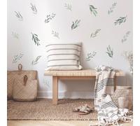48PCS Watercolour Leaf Wall Stickers,Tropical Green Plants Art Wall Decals for Teen Girls Boy Kitchen Florist Nursery Living Room Balcony Bathroom DIY Children's Room Corridor Window TV Wall Decor