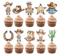 48pcs Western Cowboy Theme Cupcake Toppers for Boy First Rodeo Birthday Party Cupcake Decorations A Little Cowboy is On The Way Party Supplies