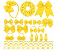 48Pcs Yellow School Hair Accessories for Girls Uniforms, Daily Styling | Includes Bow Hair Clips, Headband, Ponytail Holder, Elastics Bands Ribbon & Hair Barrettes, Fits School, Parties, Christmas