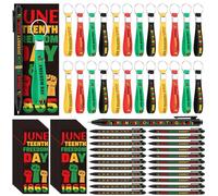 48Sets Juneteenth Gifts Bulk Happy Juneteenth Ballpoint Pens Freedom Day Silicone Keychains for Emancipation Day Black Independence Day African American Festival Celebration Decoration