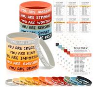 48Sets Motivational Wristbands Gifts Set for Students, Back to School Gifts Colored Inspirational Silicone Bracelets with Inspirational Cards Organza Bags Classroom Goodie Bag Fillers