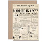 48th Anniversary Card for Men Women - Newspaper Married in 1977 - Happy 48 Year Wedding Anniversary Card for Husband Wife Companion Partner, A5 Anniversaries Greeting Cards