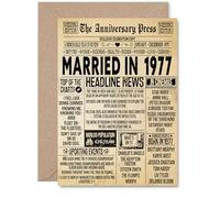 48th Anniversary Card for Men Women - Vintage Newspaper Married in 1977 - Happy 48 Year Wedding Anniversary Card for Partner Wife Companion Husband, A5 Anniversaries Greeting Cards