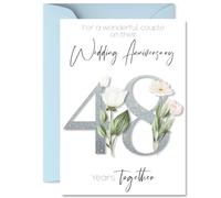 48th Anniversary Card for Women Men - Fancy Floral Flowers - Happy 48 Year Anniversary Card for Companion Boyfriend Girlfriend Partner, A5 Wedding Anniversaries Greeting Cards