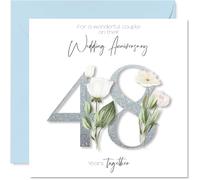 48th Anniversary Card for Women Men - Fancy Floral Flowers - Happy 48 Year Anniversary Card for Grandad Nanny Friends Family, 145mm Wedding Anniversaries Greeting Cards
