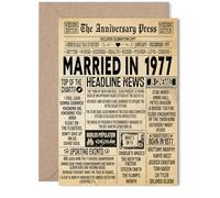 48th Anniversary Card for Women Men - Vintage Newspaper Married in 1977 - Happy 48 Year Wedding Anniversary Card for Husband Companion Wife Partner, 5x7 Inch Anniversaries Greeting Cards