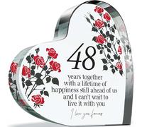 48th Anniversary Plaque Gifts for Wife Husband - 48 Years Together - I Love You Forever Romantic Acrylic Heart Gift For Women Men, 100mm x 100mm Present For Couples Forty-Eighth Anniversaries